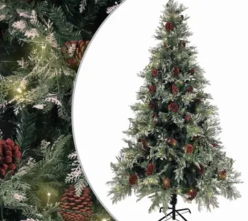 vidaXL Osvijetljeno božićno drvce i šiške zeleno-bijelo 195 cm PVC/PE - Venlo
