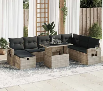 vidaXL 9-dijelni set vrtnih sofa od poliratana s jastucima svjetlosivi - Venlo
