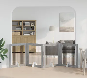 vidaXL Preklopna vrata za pse s postoljem 4 kom. Siva Sonoma 401 cm - Venlo
