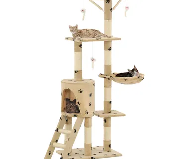 vidaXL Penjalica za mačke sa stupovima za grebanje od sisala 138 cm bež s uzorkom šapa - Venlo