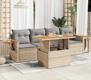 vidaXL 5-dijelni set vrtnih sofa s jastucima poliratan i bagrem bež - Venlo