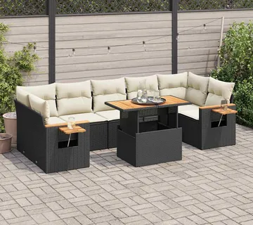 vidaXL 8-dijelni set vrtnih sofa od poliratana s jastucima crni bagrem - Venlo