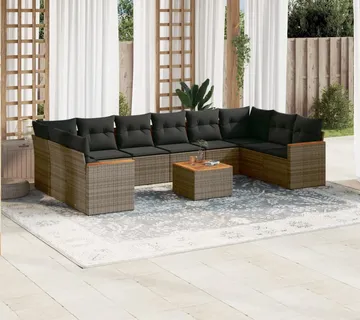vidaXL 11-dijelni set vrtnih sofa od poliratana s jastucima sivi - Venlo