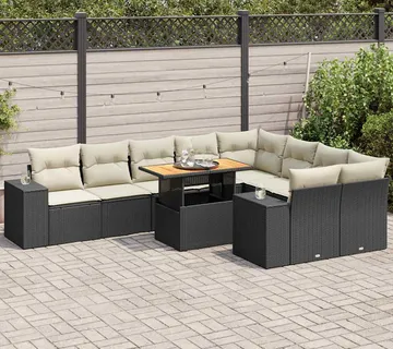 vidaXL 10-dijelni set vrtnih sofa s jastucima crni poliratana bagrem - Venlo