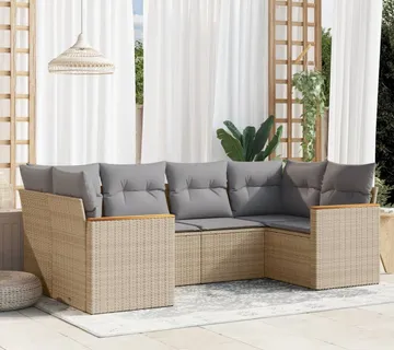 vidaXL 6-dijelni set vrtnih sofa s jastucima bež od poliratana - Venlo