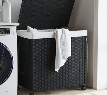vidaXL Košara za rublje s kotačima crna 60 x 35 x 60,5 cm od ratana - Venlo