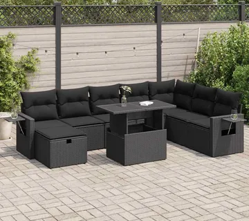 vidaXL 9-dijelni set vrtnih sofa s jastucima crni od poliratana - Venlo