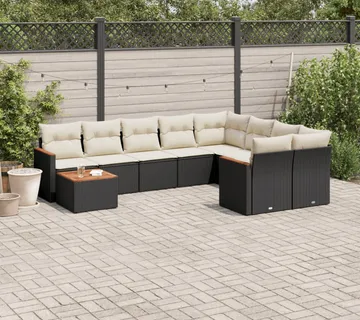 vidaXL 10-dijelni set vrtnih sofa s jastucima crni od poliratana - Venlo