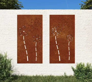 vidaXL Vrtni zidni ukrasi 2 kom 105x55 cm čelik COR-TEN cvjetni uzorak - Venlo