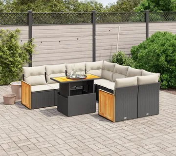 vidaXL 9-dijelni set vrtnih sofa s jastucima crni od poliratana - Venlo