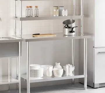 vidaXL Kuhinjski radni stol s policom 110x55x150 cm nehrđajući čelik - Venlo