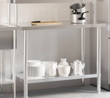 vidaXL Kuhinjski radni stol s policom 110x55x120 cm nehrđajući čelik - Venlo