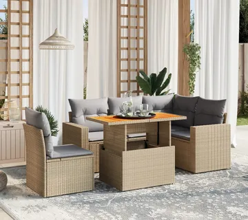 vidaXL 6-dijelni set vrtnih sofa s jastucima bež od poliratana - Venlo