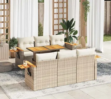 vidaXL 7-dijelni set vrtnih sofa s jastucima bež od poliratana bagrem - Venlo