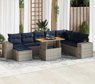 vidaXL 9-dijelni set vrtnih sofa od poliratana s jastucima sivi - Venlo