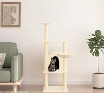vidaXL Penjalica za mačke sa stupovima za grebanje krem 132 cm - Venlo