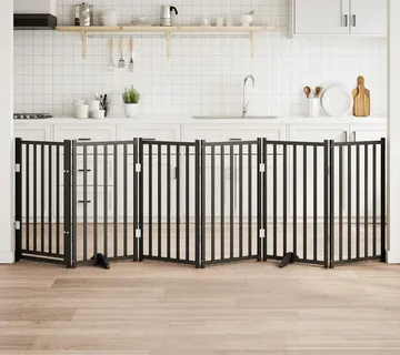 vidaXL Vrata za pse s vratima sklopiva 6 panela crna 300 cm - Venlo