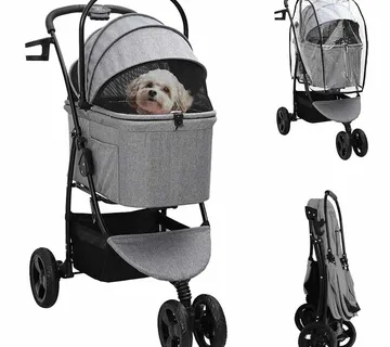 vidaXL Sklopiva kolica za kućne ljubimce Siva 78 x 54 x 101 cm - Venlo