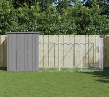 vidaXL Kućica za pse s igralištem svjetlosiva 165x455x181 cm čelična - Venlo