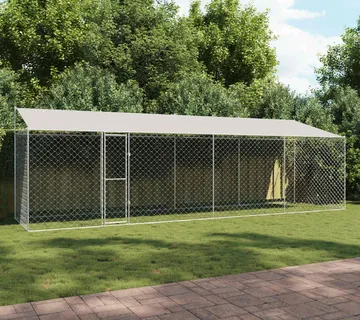 vidaXL Kavez za psa s krovom Srebrna 800 x 200 x 256 cm Čelik i PE - Venlo