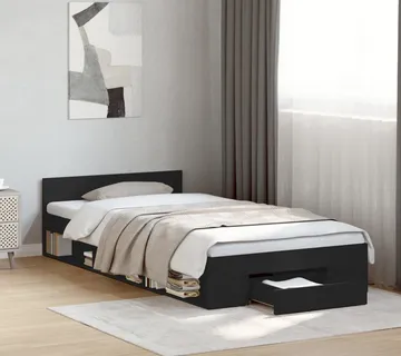 vidaXL Okvir kreveta s ladicom crni 75 x 190 cm konstruirano drvo - Venlo