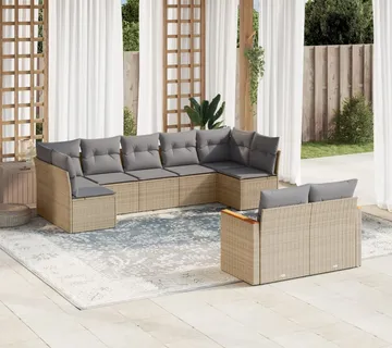 vidaXL 9-dijelni set vrtnih sofa s jastucima bež od poliratana - Venlo