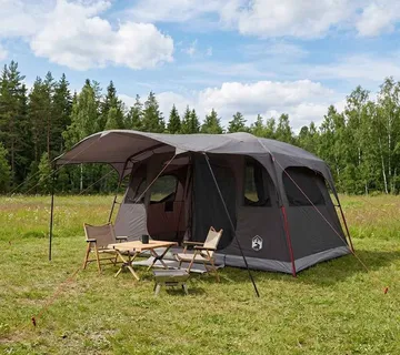 vidaXL Tunelski šator Smeđa siva 427 x 305 x 205 cm Poliester i čelik - Venlo