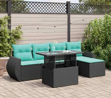 vidaXL 6-dijelni set vrtnih sofa s jastucima crni od poliratana bagrem - Venlo