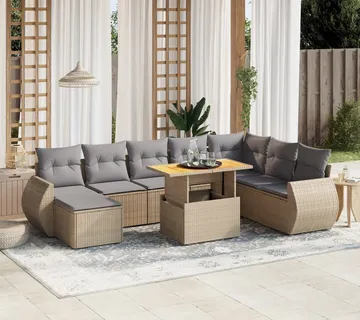 vidaXL 9-dijelni set vrtnih sofa s jastucima bež od poliratana - Venlo