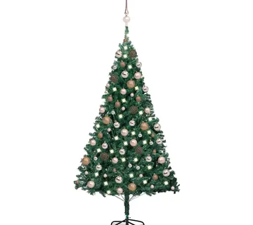vidaXL Umjetno osvijetljeno božićno drvce s kuglicama zeleno 150cm PVC - Venlo