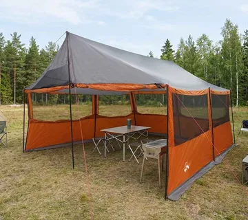 vidaXL Obiteljski šator s krovom Siva i narančasta 450 x 400 x 265 cm - Venlo