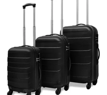 vidaXL Trodijelni set čvrstih kovčega s kotačima crni 45,5/55/66 cm - Venlo