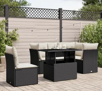 vidaXL 6-dijelni set vrtnih sofa s jastucima crni od poliratana - Venlo