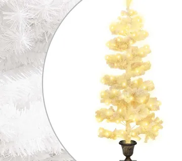 vidaXL Spiralno osvijetljeno božićno drvce s posudom bijelo 120 cm PVC - Venlo