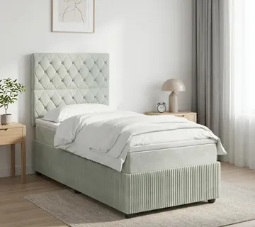 vidaXL Boxspring krevet s madracem Svjetlosiva 90 x 190 cm Baršun - Venlo