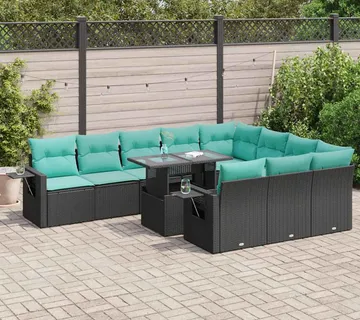 vidaXL 11-dijelni set vrtnih sofa poliratan i bagrem s jastucima crni - Venlo