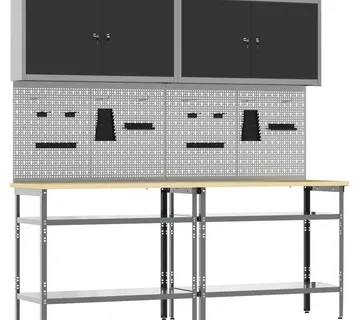 vidaXL Set radnog stola 8 kom. Crna i Siva Čelik s prahom premazan - Venlo