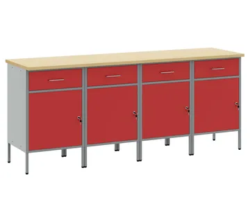 vidaXL Radni ormar s ladicama 4 kom. Crvena i siva 200 x 55 x 85 cm - Venlo