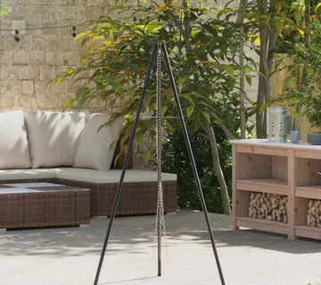 vidaXL Tripod za logorsku vatru Crna 92 x 92 x 151,5 cm Čelik - Venlo