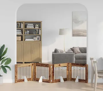 vidaXL Preklopna vrata za pse s postoljem 4 kom. Staro drvo 321 cm - Venlo