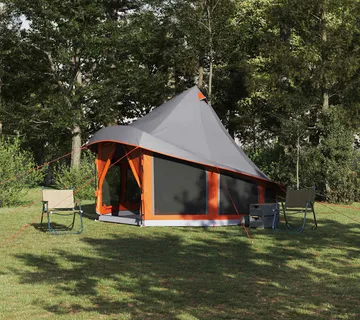 vidaXL Tipi šator s krovom Siva i narančasta 404 x 370 x 270 cm taft - Venlo