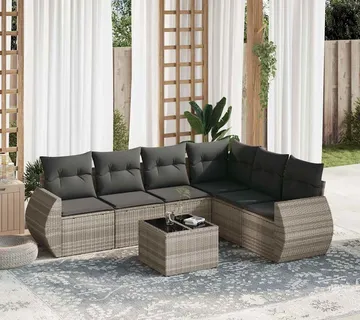 vidaXL 7-dijelni set vrtnih sofa svjetlosivi od poliratana - Venlo