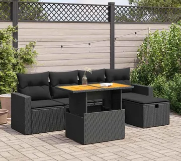 vidaXL 6-dijelni set vrtnih sofa s jastucima crni od poliratana bagrem - Venlo