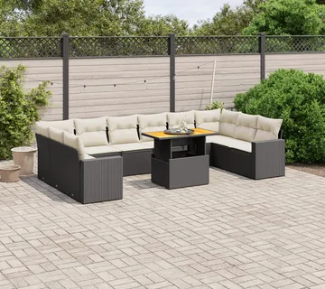 vidaXL 11-dijelni set vrtnih sofa od poliratana s jastucima crni - Venlo