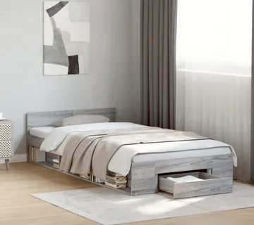 vidaXL Okvir kreveta s ladicom siva boja hrasta 90 x 190 cm drveni - Venlo