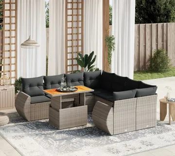 vidaXL 9-dijelni set vrtnih sofa od poliratana s jastucima sivi - Venlo