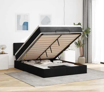 vidaXL Otomanski krevet s madracem i LED crni 140x190 cm tkanine - Venlo