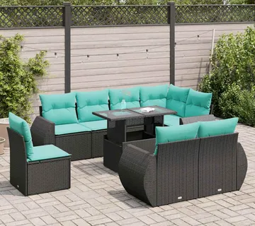 vidaXL 9-dijelni set vrtnih sofa s jastucima crni od poliratana bagrem - Venlo