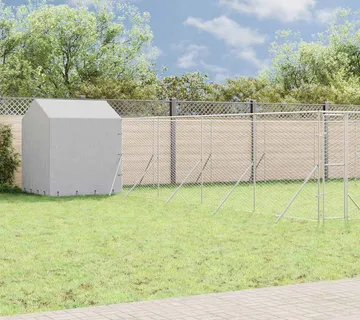 vidaXL Vanjski kavez za pse s krovom srebrni 10 x 10 x 2,5 m čelični - Venlo