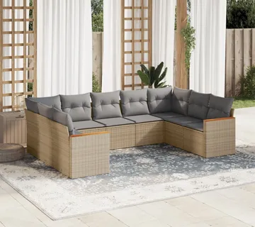 vidaXL 9-dijelni set vrtnih sofa s jastucima bež od poliratana - Venlo
